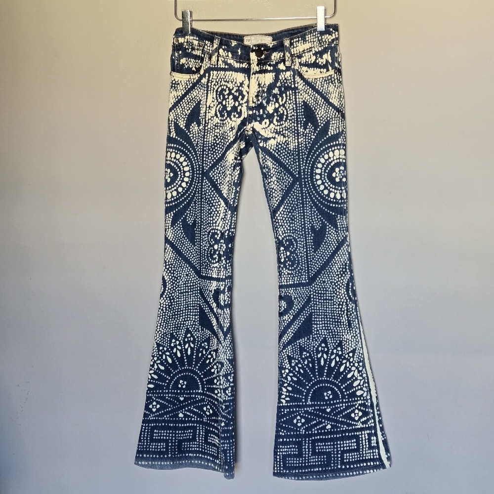 Free People Discharge Bali Flare Jeans Blue Boho Hippie Low Rise Size 24 - Picture 10 of 10